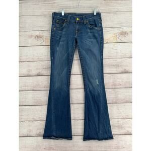 True Religion Joey Flare Button Flaps Jeans Womens 30 Blue Medium Wash Denim